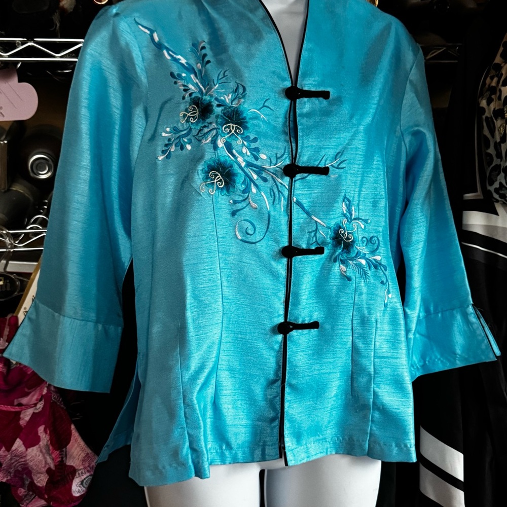 Embroidered Silk Tunic Turquoise sz Med